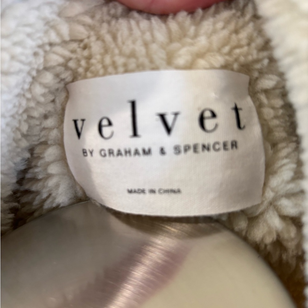 Velvet by Graham & Spencer Tan and Cream Teddy Jacket with Waterfall Collar - Picture 5 of 8